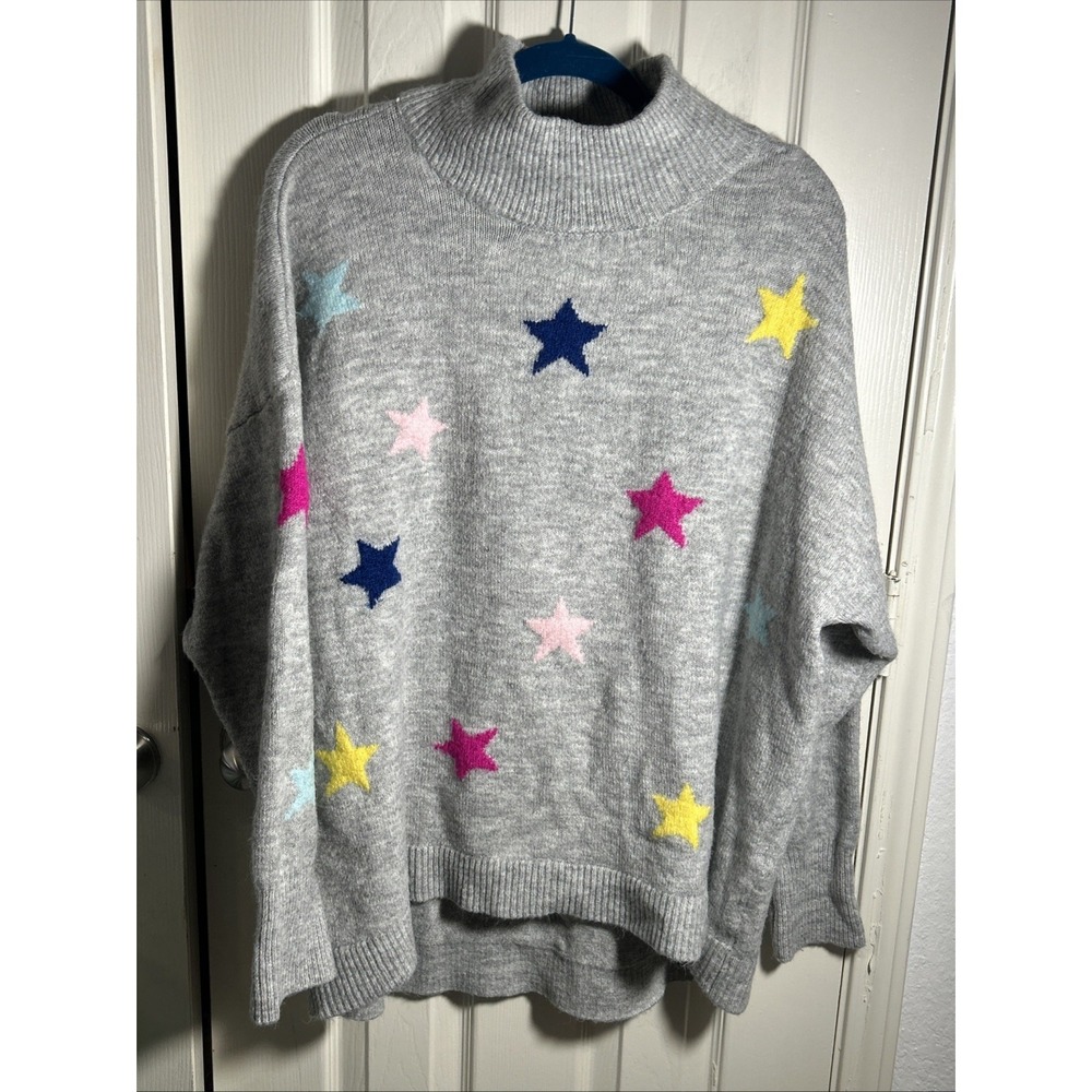 Cabana By Crown &‎ Ivy Grey Star High Neck Tunic Sweater Size Large